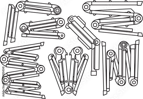 Illustrative view showcasing the mechanism of a versatile adjustable tool, highlighting its intricate parts and adaptable nature.