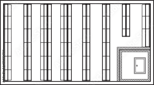 A high-angle architectural rendering, presenting a meticulously detailed blueprint of a modern building interior. revealing a structural grid.