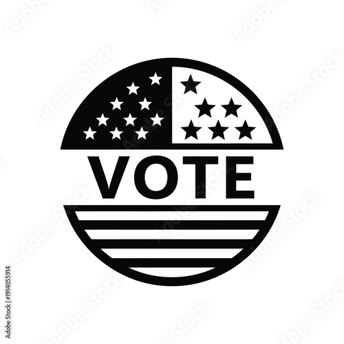 Vector illustration icon black and white vote icon with american flag elements