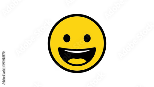 yellow happy emoji face widely laughing symbolizing joy and positive emotion perfect for social media feedback and digital branding.