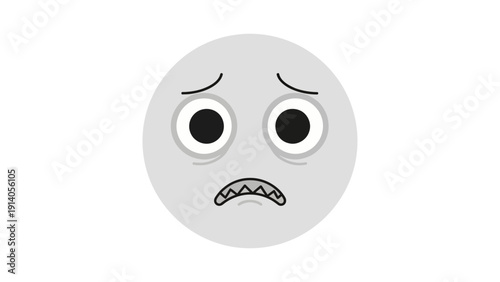 a grey worried emoji face expressing anxiety fear and disappointment isolated on white conveying emotional stress for digital use.