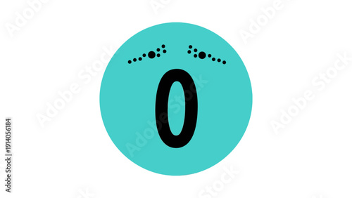 a minimalist crying zero character face within a vibrant teal circle featuring dotted eyebrows conveying abstract sadness ideal for graphic design.