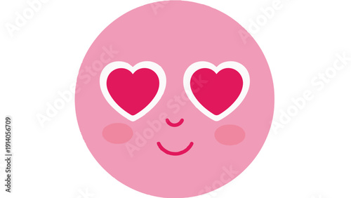 cute pink round emoji face with heart eyes and a happy smile conveying love and adoration perfect for social media dating apps and valentines day content.