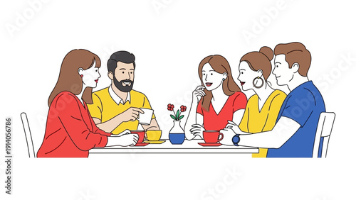 diverse friends enjoying a casual social gathering conversing at a cafe table illustrating modern friendship and connection.