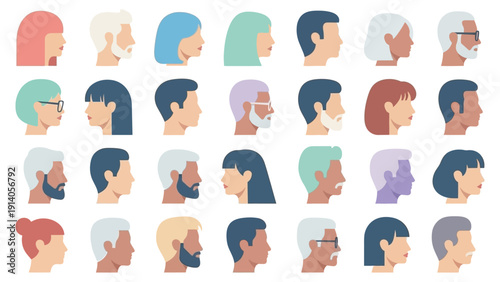 diverse flat design people profiles vector men and women of various ages for digital avatars and user interfaces.