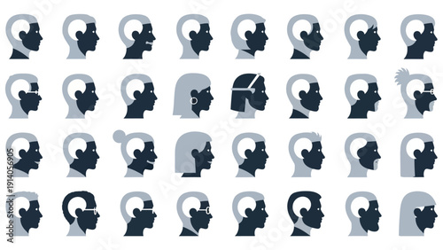 diverse human head profiles showcasing individuality and global demographic representation ideal for digital identity social networks and community concepts.