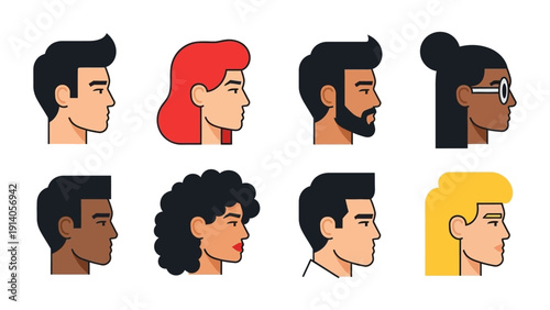 diverse multi-ethnic people profile avatars in modern flat design ideal for ui ux and social media usage.