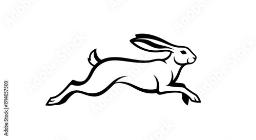 Agile Running Rabbit Outline, Speed and Agility Concept, Isolated White Background