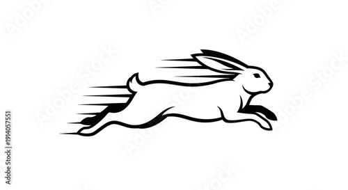 Fotografía Energetic running rabbit or hare in motion, depicting speed and agility, with dynamic lines on isolated white background