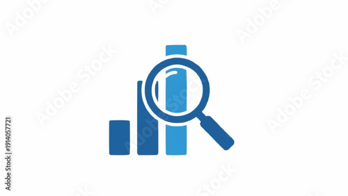 Magnifying glass on bar graph icon.