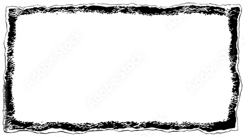 Distressed black rectangular frame with torn edges on white background