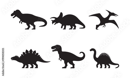 Dinosaur Silhouette Vector Set of Prehistoric Animals