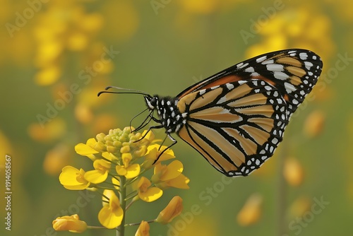 Monarch Butterfly on Yellow Flower Close Up