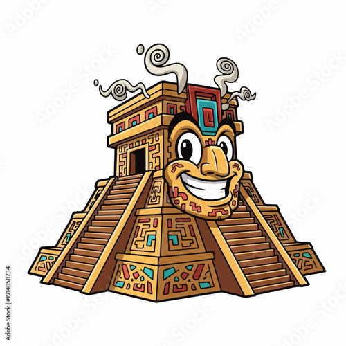 Mayan Pyramid Landmark with Cheery Face