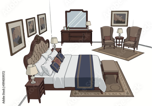 Luxury Bedroom Interior Design with Elegant Furniture and Artwork