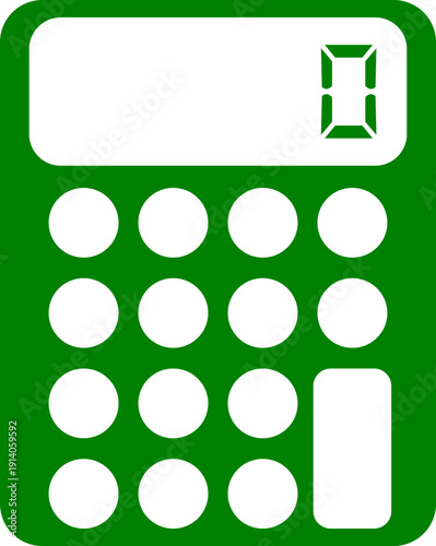 Calculator Icon Featuring Green Display with Circular Buttons for Math, Finance, and Minimalist Graphic Design for Financial and Mathematics UI Design