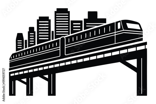 Elevated Monorail Silhouette over Minimal City