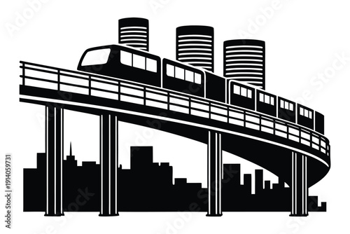 Elevated Monorail Silhouette over Minimal City