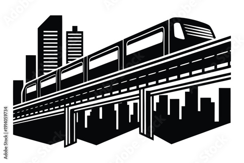 Elevated Monorail Silhouette over Minimal City