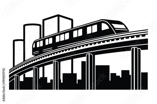 Elevated Monorail Silhouette over Minimal City