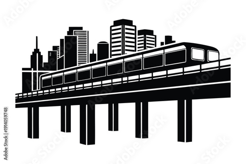 Elevated Monorail Silhouette over Minimal City