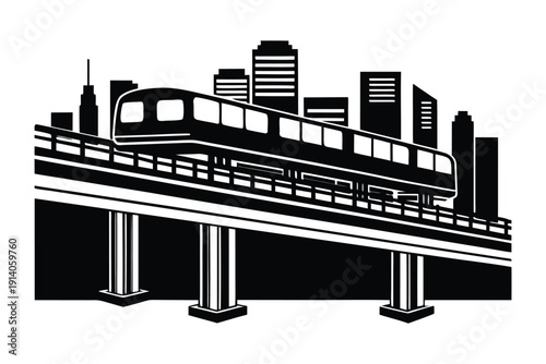 Elevated Monorail Silhouette over Minimal City