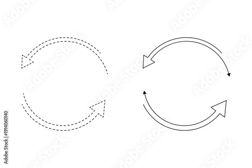 dashed line rotation icon collection, circle arrow icon. refresh icon, reload icon. circular arrow icon vector. Rotating arrows icon.  Symbol of reload, refresh, loading, recycle and repeat
