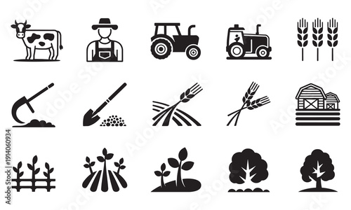 Farm and agriculture line icons vector set