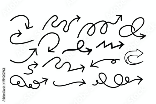 Slika na platnu hand drawn doodle curved arrows swirling curly looping scribble direction flow s