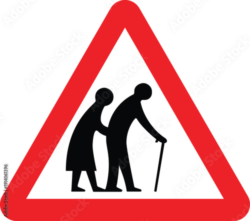 Elderly People Warning UK Road Sign Triangle Traffic Design Safety Clipart Vector