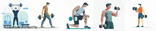 Vector Illustration of a Man Lifting Dumbbells in the Gym