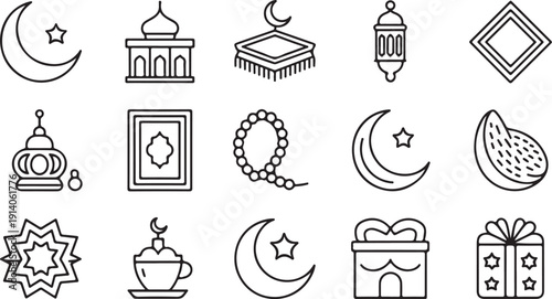Diverse cultural and religious symbols in minimalist line art