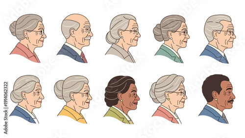 diverse senior adults profile multi-ethnic older men and women professionally dressed representing aging and corporate diversity.
