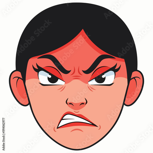 An angry cartoon face with a red complexion and furrowed eyebrows is staring intensely from a close-up illustration.
