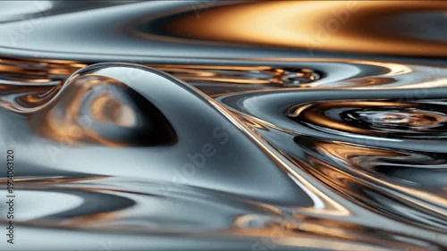 Wallpaper Mural Shiny metallic smooth reflective abstract liquid silver wave fluid surface texture metal curved glossy ripple pattern background design futuristic modern art closeup detail polished bright light Torontodigital.ca