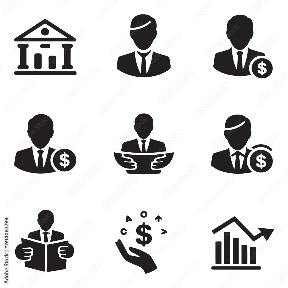 Fototapeta premium Business and finance icons set. Vector illustration in flat design style.