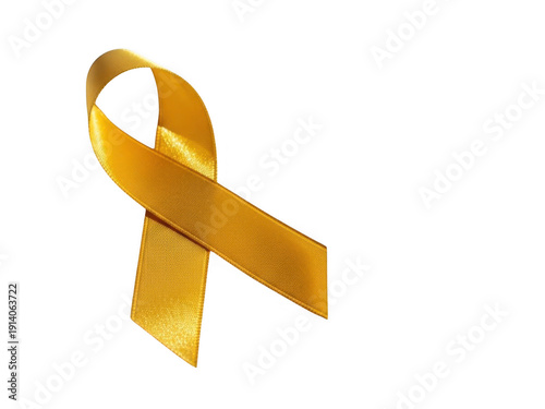 A single shiny golden awareness ribbon symbol for support, hope, or a specific cause, isolated on transparent background