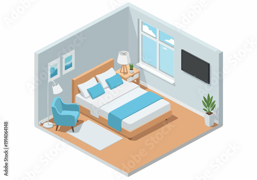 Cozy Isometric Bedroom Illustration A Modern and Comfortable Living Space