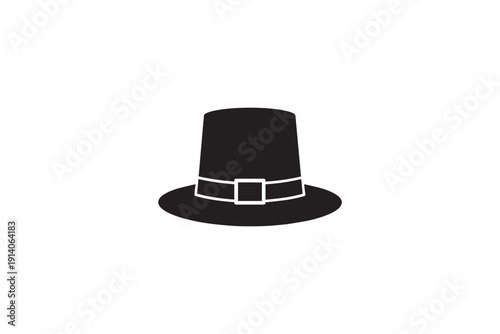 Black silhouette of a pilgrim hat icon on a white background simple graphic design