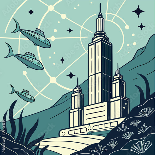 Prism Tower Underwater Space Government City Concept