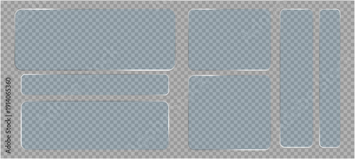 Light frame smartphone icon interface isolated for dark theme. White UI square and circle banner collage with glow stroke abstract blue background with squares blue and white fabric texture