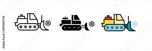 Heavy Construction Bulldozer or Snow Plow Machine Icon Set Vector Illustration