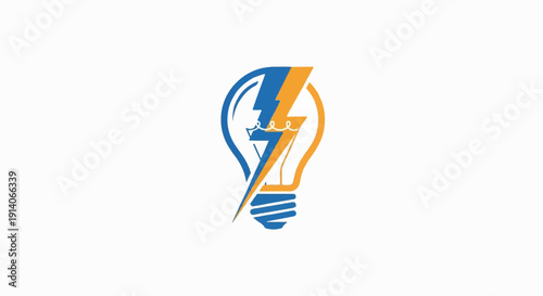 Stylized lightbulb with split bolt of energy