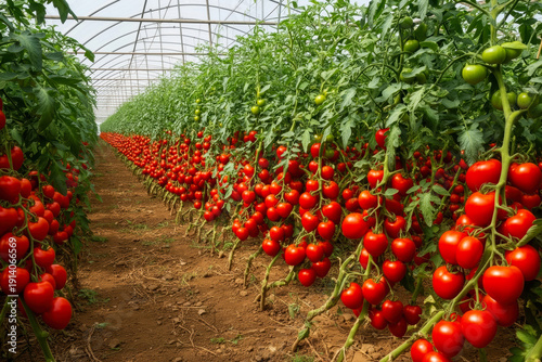 Lush Red Tomato Harvest in a Sunlit Fondi Greenhouse - Sustainable Open-Field Cultivation in Lazio