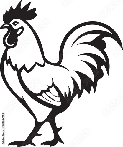 Rooster line art drawing isolated vector for poultry farm marketing