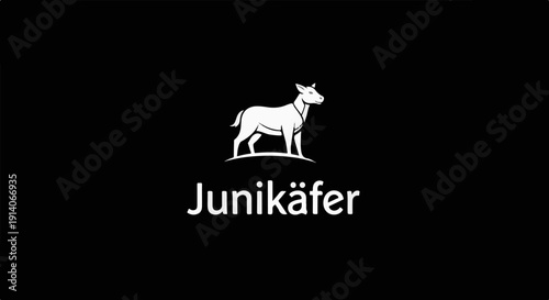 White stylized canine on dark background with text below
