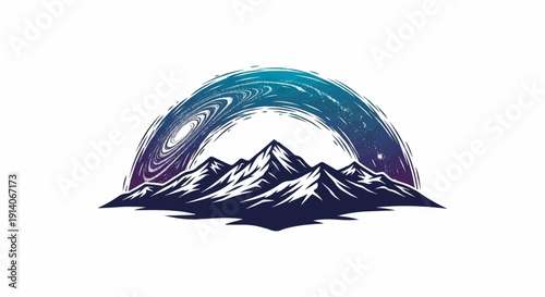 Majestic mountain range beneath a swirling, starry cosmic arc