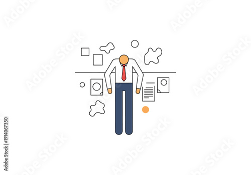 Exhausted Businessman Overwhelmed By Workload And Messy Desk With Scattered Papers And Documents In Office At Night