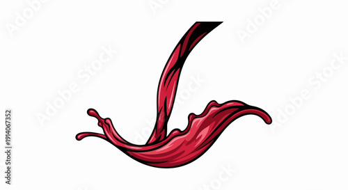 Dynamic splash of rich red liquid fluid motion, isolated on white