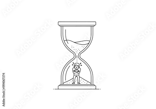 Person Trapped Inside Shrinking Hourglass Symbolizing Time Pressure and Deadline Stress